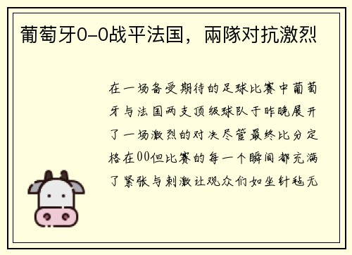 葡萄牙0-0战平法国，兩隊对抗激烈